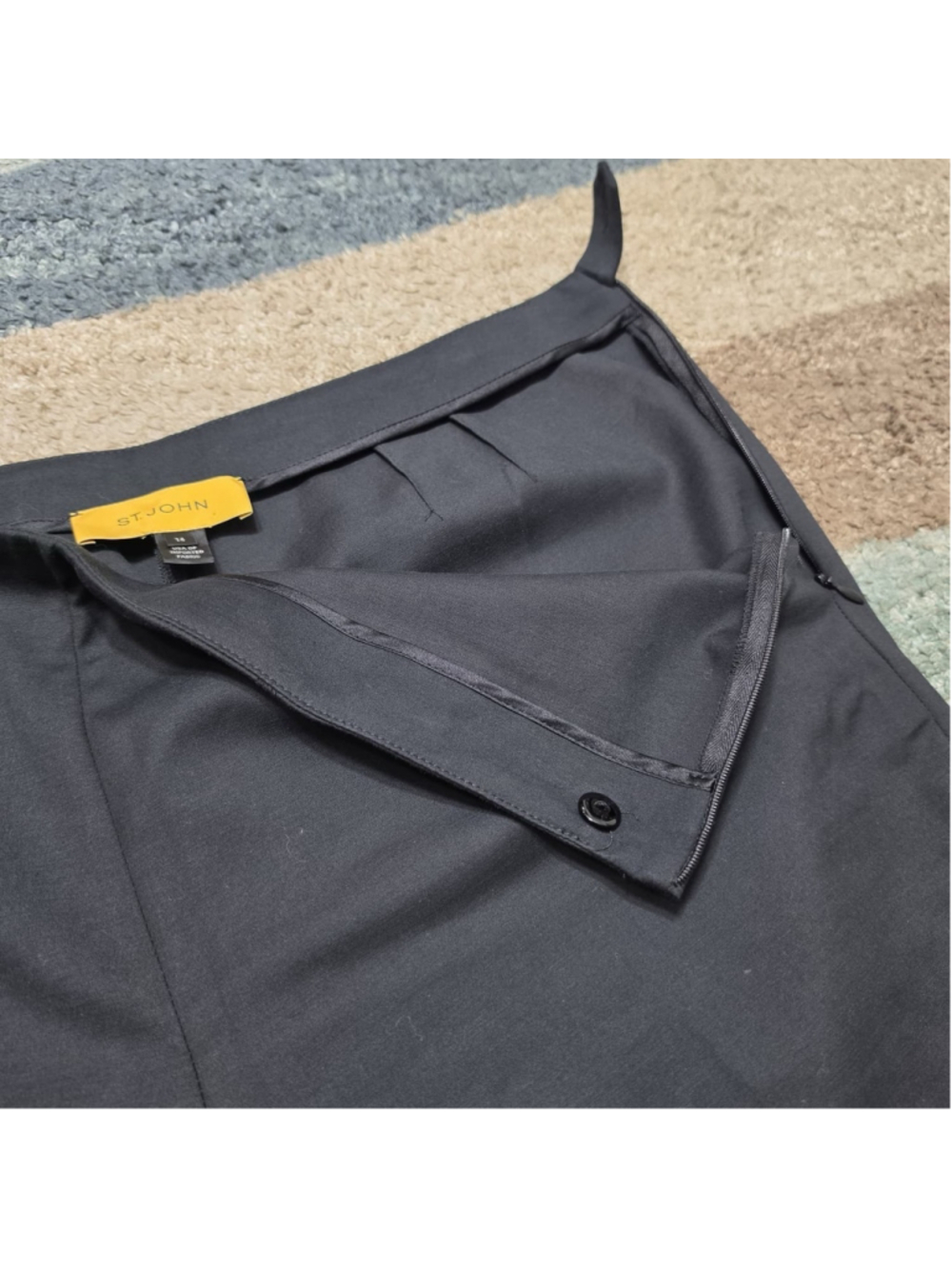 St John Womens 14 Black Cropped Pants Wide Leg Career Stretch USA Made - Picture 7 of 10